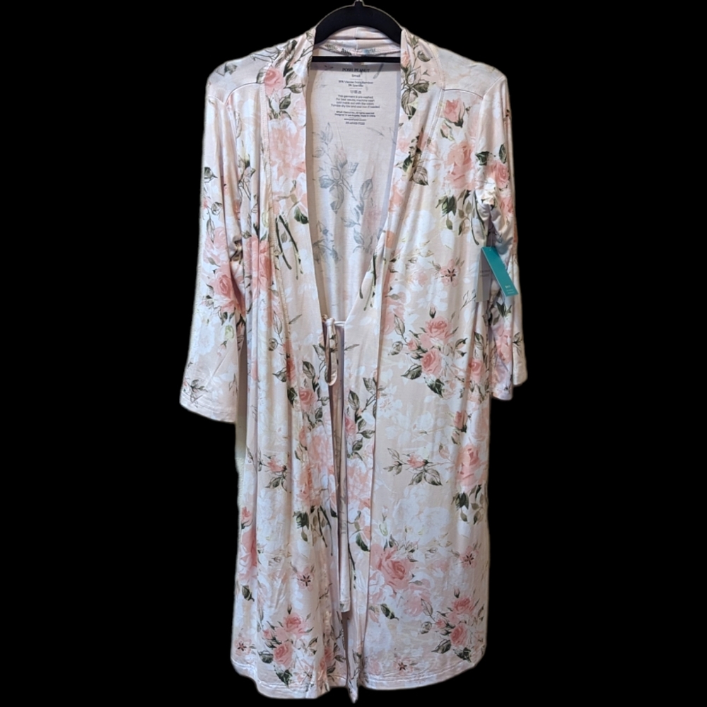 Posh Peanut Women's "Vintage Pink Rose" Maternity Robe in Papook Bamboo (S)